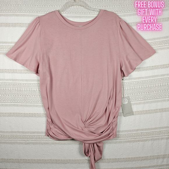 Paperoc Pink Wrap Tie Back Cutout Top Short Sleeve Size XL NWT - Picture 1 of 8